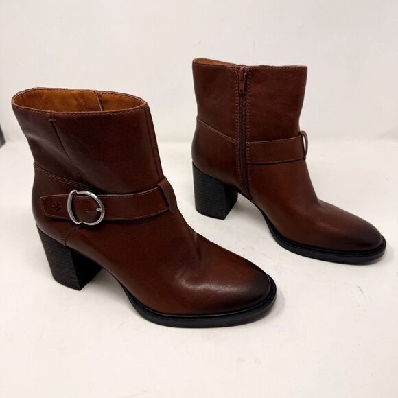 Lucky Achelle 70s Retro Buckle Leather Heeled Chunky Boots - Picture 1 of 10